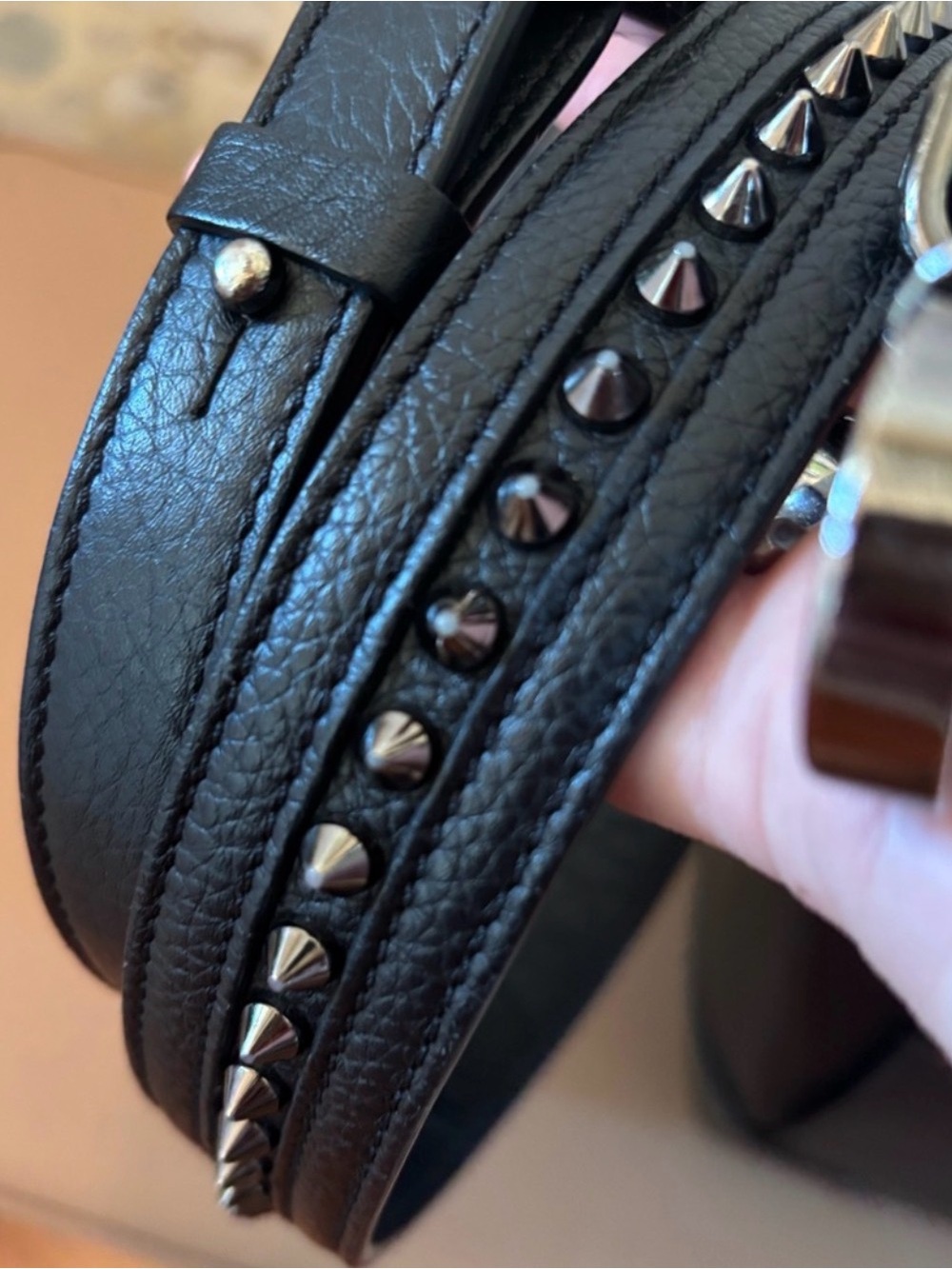 Authentic Christian Louboutin Small Eloise Black Leather Spiked Tote Crossbody - Picture 13 of 13